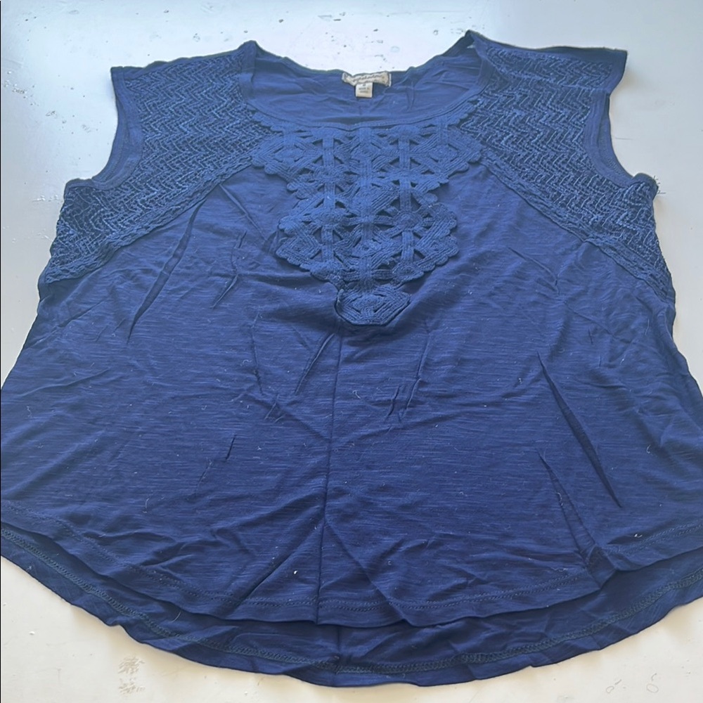 Eyeshadow Small Sleeveless Navy Blue Patterned Tank Top